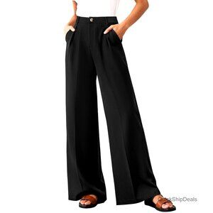 High Waisted Wide Leg Palazzo Pants with Pockets, Business Casual Office Wear